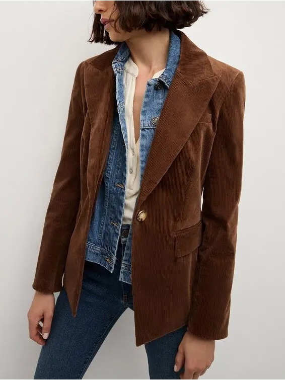Veronica Beard Reagan Corduroy Dickey Blazer Brown Size 6 Dark Cocoa